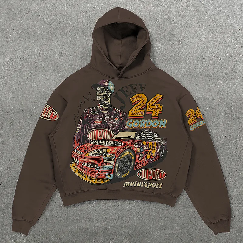 Skull Racer Jeff 24 Gordon Print Graphic Fleece Pullover Hoodie