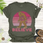 Believe in Bigfoot Tee – Retro Outdoor Adventure Shirt - green Believe in Bigfoot Tee – Retro Outdoor Adventure Shirt - green