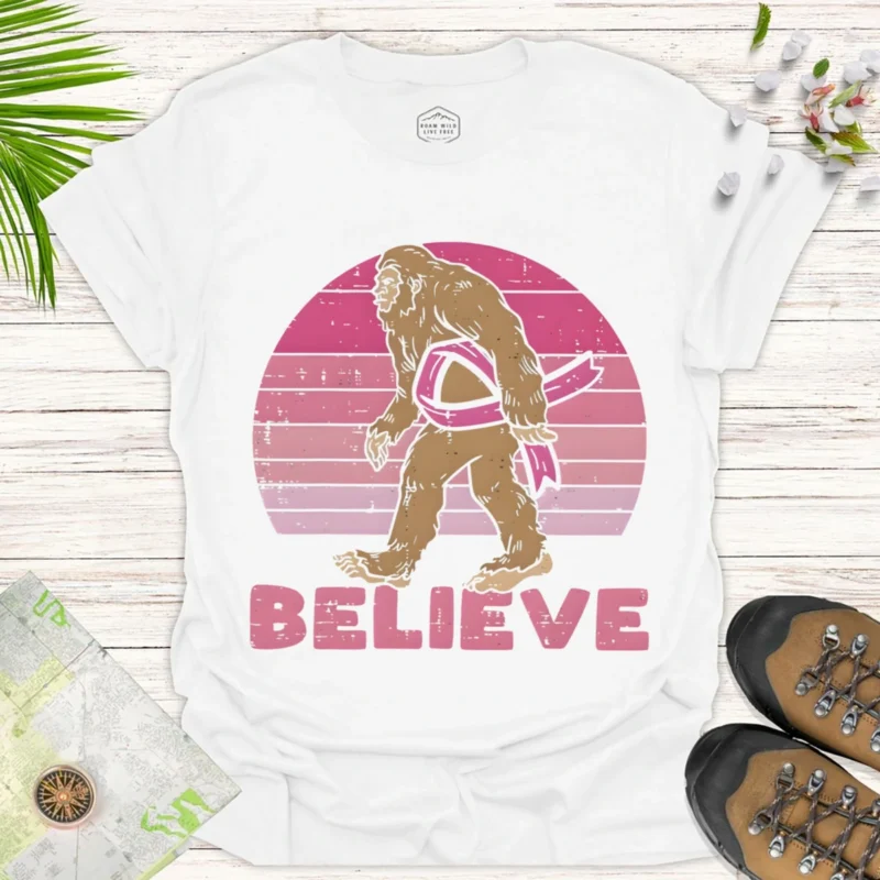 Believe in Bigfoot Tee – Retro Outdoor Adventure Shirt - white