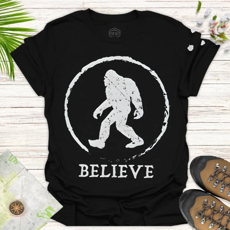 Bigfoot Believe Graphic Tee – Adventure & Casual Wear Shirt - black