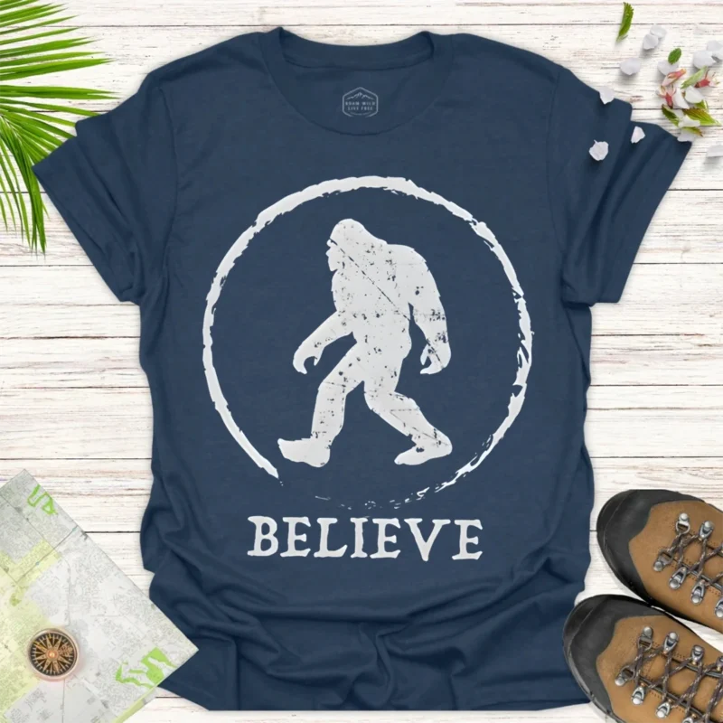 Bigfoot Believe Graphic Tee – Adventure & Casual Wear Shirt - blue