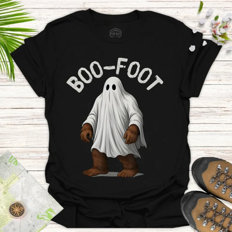 Bigfoot Boo-Foot Halloween Tee – Spooky Ghost Adventure Shirt - black