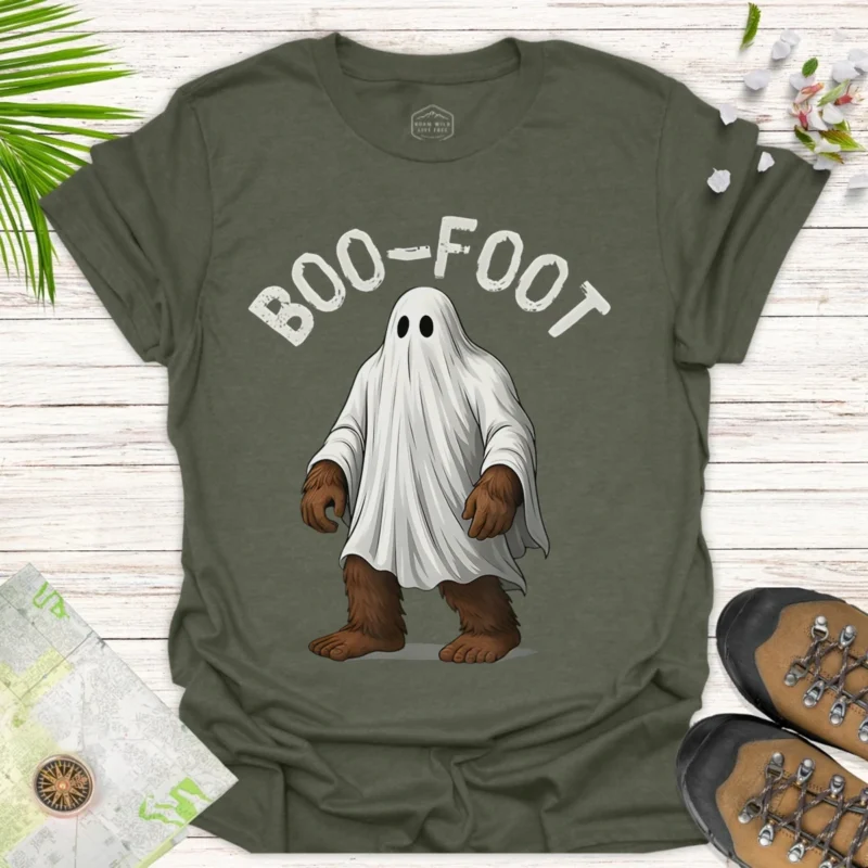 Bigfoot Boo-Foot Halloween Tee – Spooky Ghost Adventure Shirt - green