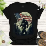 Bigfoot Flag Adventure Tee – Funny American Outdoorsy Shirt - black