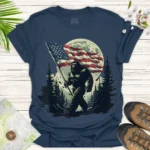 Bigfoot Flag Adventure Tee – Funny American Outdoorsy Shirt - blue