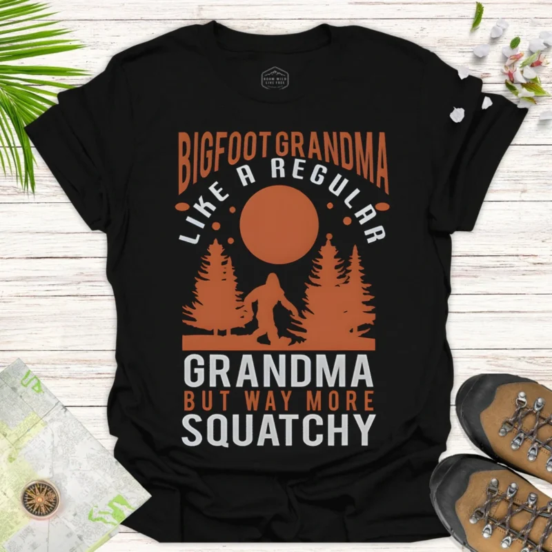 Bigfoot Grandma Graphic Tee – Unique Nature Lover Gift Shirt - black
