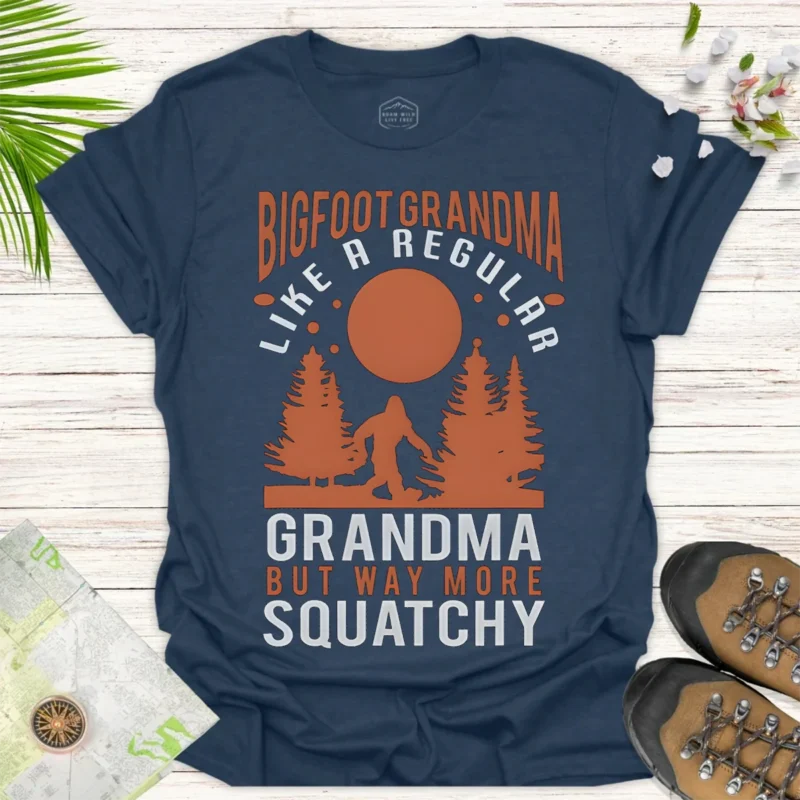 Bigfoot Grandma Graphic Tee – Unique Nature Lover Gift Shirt - blue