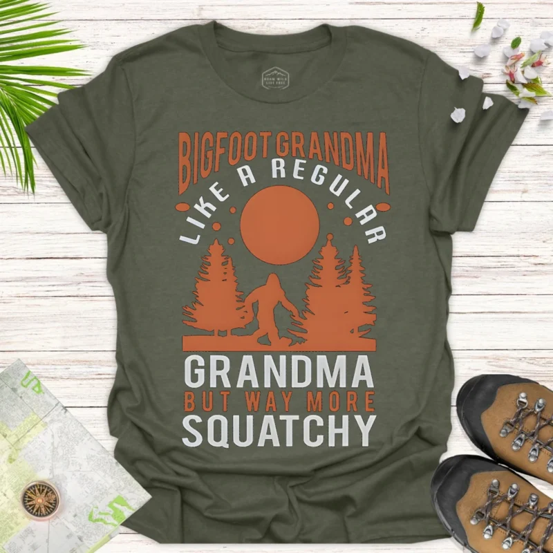 Bigfoot Grandma Graphic Tee – Unique Nature Lover Gift Shirt - green