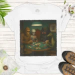 Bigfoot Joins Alien Poker Night – Fun Gamer Graphic Tee - white