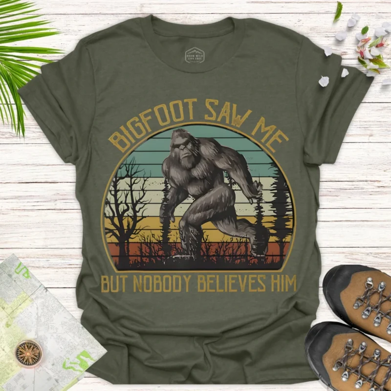 Bigfoot Saw Me Tee – Funny Outdoor Adventure Shirt - green