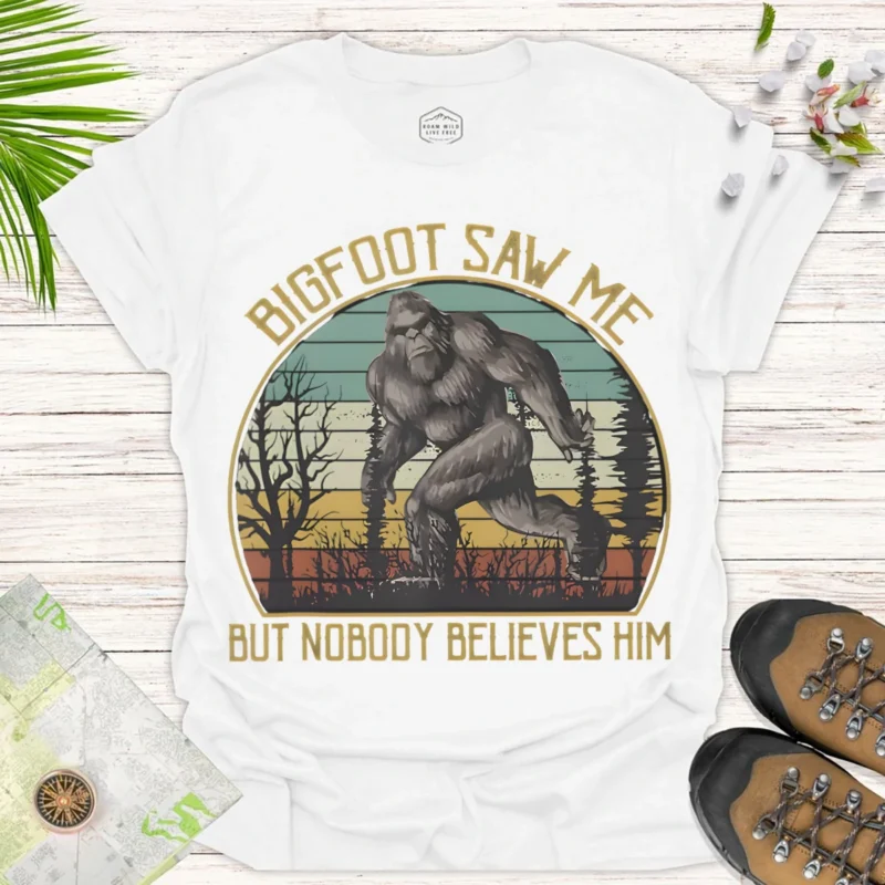 Bigfoot Saw Me Tee – Funny Outdoor Adventure Shirt - white