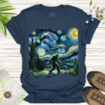 Bigfoot Starry Adventure Tee – Unique Night Sky Graphic Shirt - blue