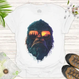 Bigfoot Sunset Tee – Funny Nature Adventure Graphic Shirt - white