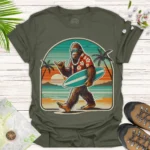 Bigfoot Surf Graphic Tee – Vacation & Beach Lover Shirt- green Bigfoot Surf Graphic Tee – Vacation & Beach Lover Shirt- green
