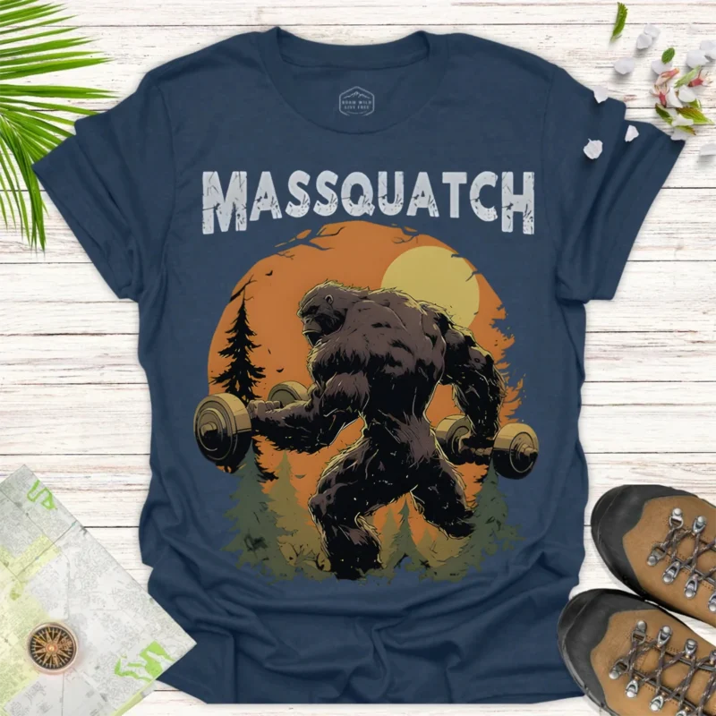Bigfoot Workout Tee – Massquatch Halloween & Outdoor Shirt - blue