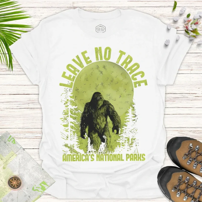 Bigfoot in America’s Parks Tee – Nature Adventure Shirt - white