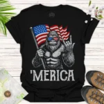 Bigfoot ‘Merica Graphic Tee – Outdoor Adventure Patriot Shirt - black