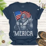 Bigfoot ‘Merica Graphic Tee – Outdoor Adventure Patriot Shirt - blue