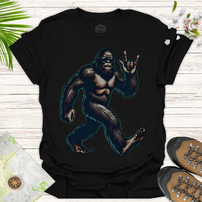 Funny Bigfoot Graphic Tee – Nature Adventure Casual Shirt - black