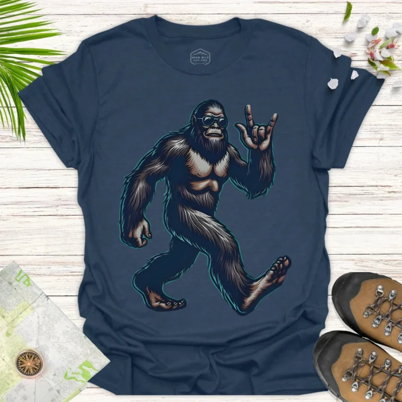 Funny Bigfoot Graphic Tee – Nature Adventure Casual Shirt - blue