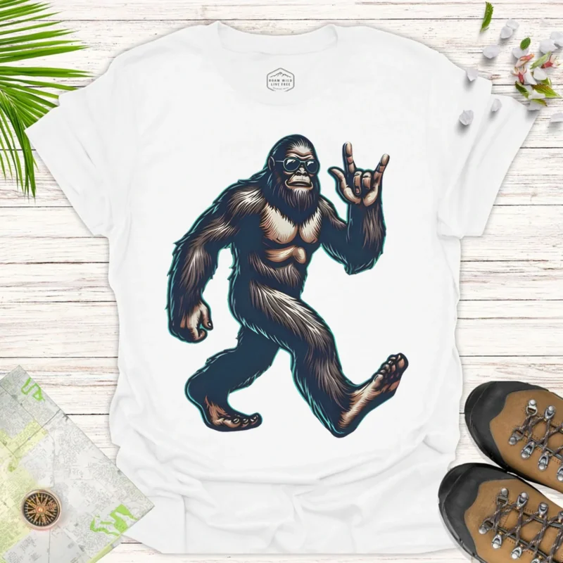 Funny Bigfoot Graphic Tee – Nature Adventure Casual Shirt - white