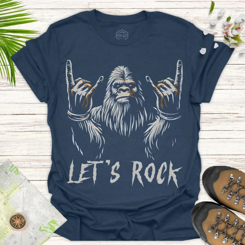 Rockin’ Bigfoot Tee – Funny Music Lover Graphic Shirt - blue