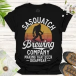 Sasquatch Beer Time T-Shirt – Funny Bigfoot Drinking Tee- black