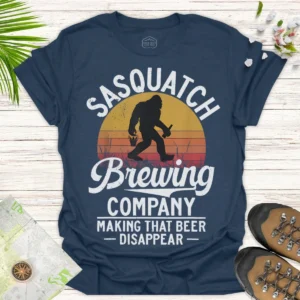 Sasquatch Beer Time T-Shirt – Funny Bigfoot Drinking Tee- blue