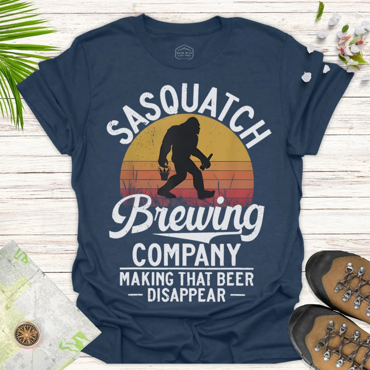 Sasquatch Beer Time T-Shirt – Funny Bigfoot Drinking Tee- blue