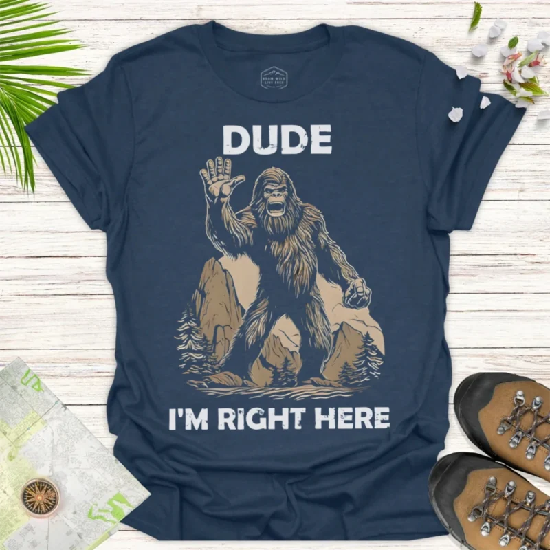Sasquatch Humor T-Shirt – Funny Bigfoot Gift Idea Tee - blue