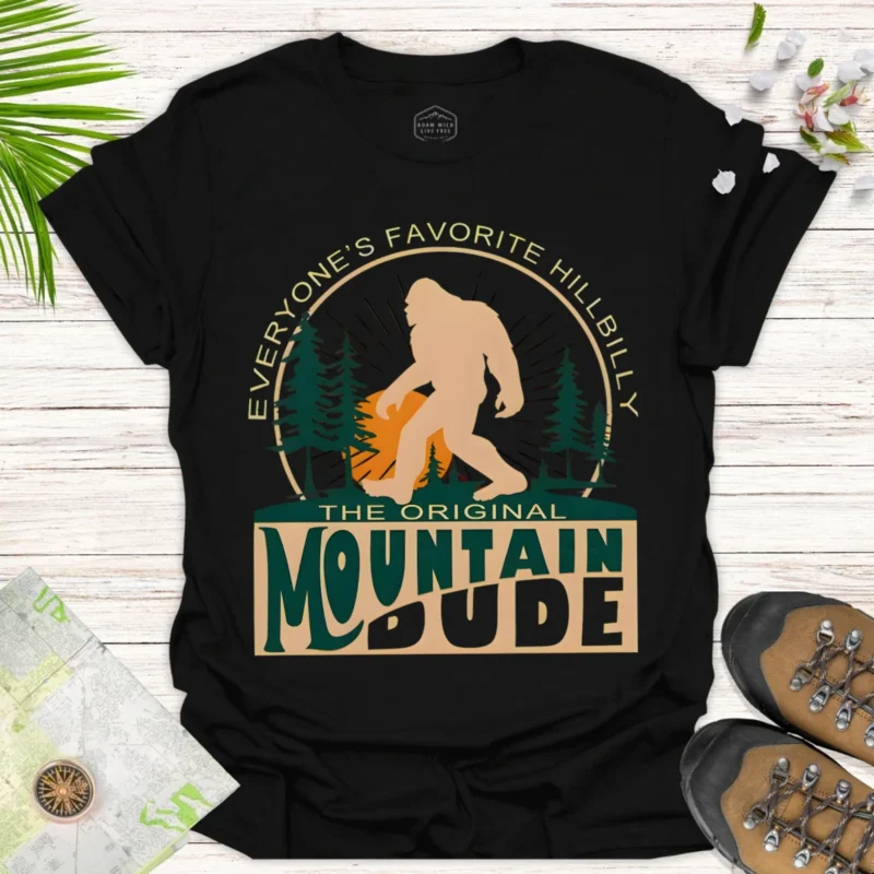 Vintage Bigfoot Forest Mountains T-Shirt – Nature Lover Tee - black