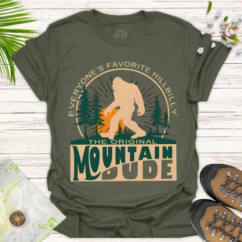 Vintage Bigfoot Forest Mountains T-Shirt – Nature Lover Tee - green