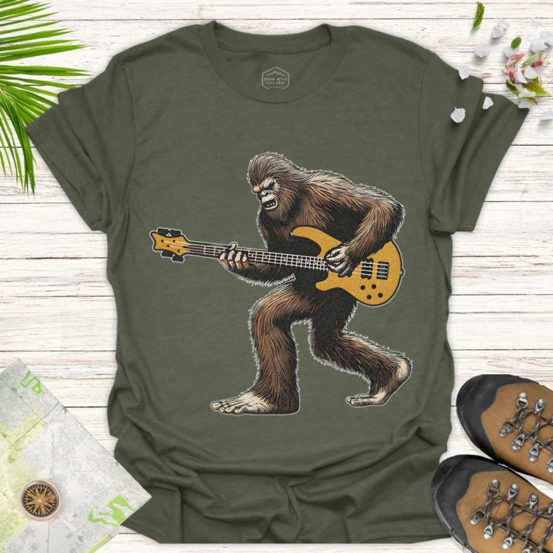 Bass Guitar Sasquatch T-Shirt Funny Bigfoot Rock
