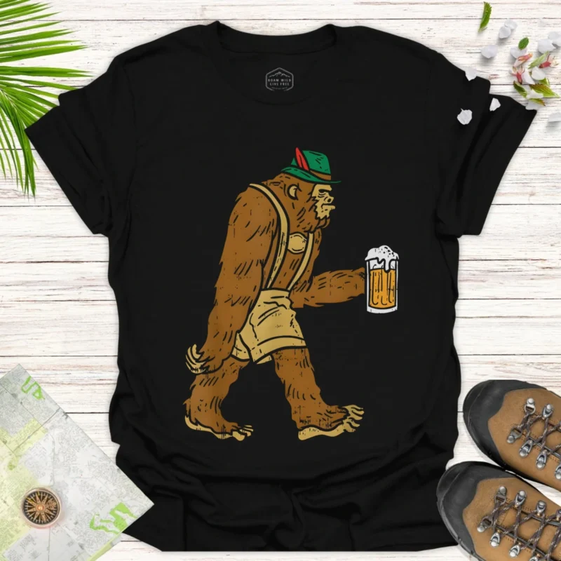 Bigfoot Beer Fest T-Shirt — Sasquatch Holding Mug Oktoberfest Tee