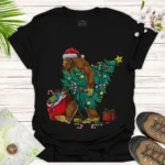 Bigfoot Christmas T-Shirt Funny Sasquatch Santa Graphic - black