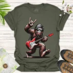 Bigfoot Rock Guitar Tee Sasquatch Music Graphic T-Shirt - green