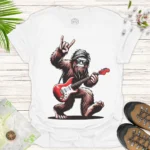 Bigfoot Rock Guitar Tee Sasquatch Music Graphic T-Shirt - white