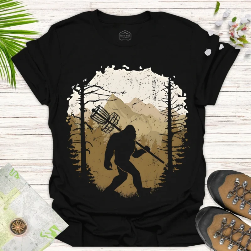 Bigfoot Trekking T-Shirt Mountain Forest Sasquatch Tee