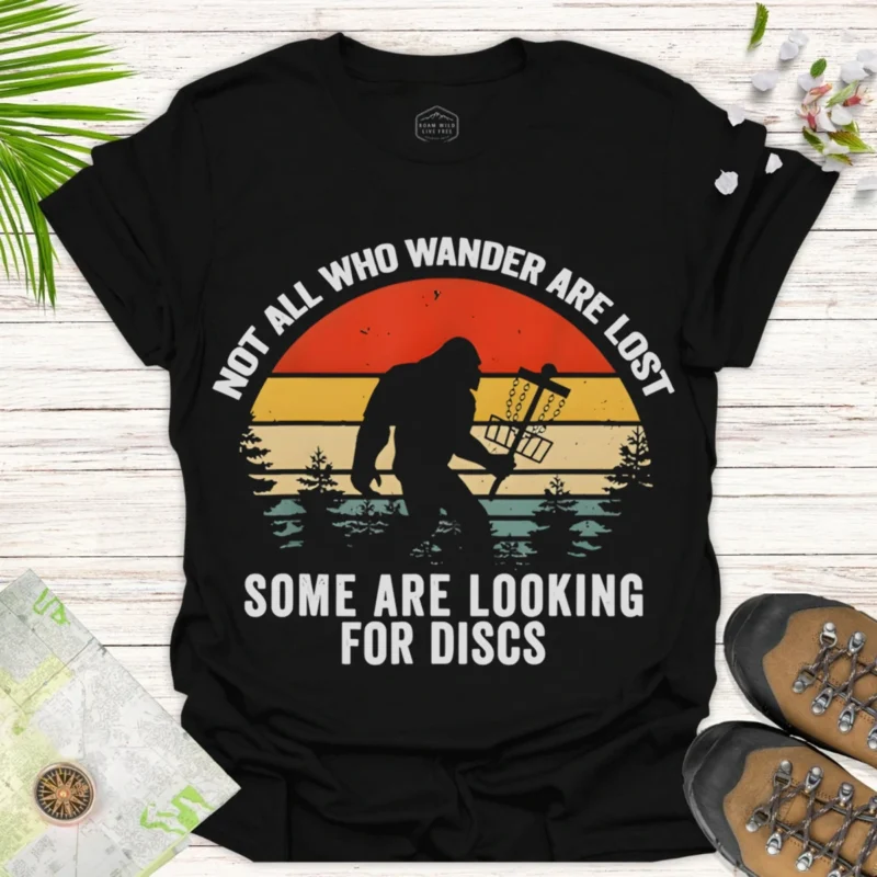 Disc Golf T-Shirt Retro Sunset “Not All Who Wander”
