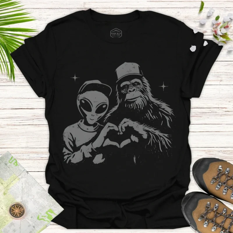 Funny Alien Sasquatch Love Tee Vintage UFO Graphic