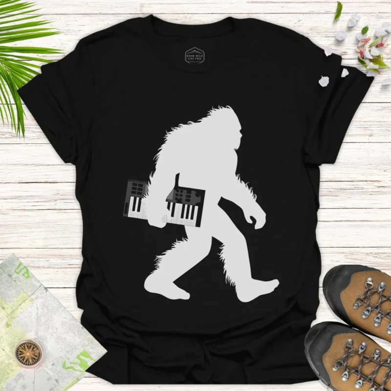 Funny Bigfoot Music Tee Sasquatch Keyboard Graphic
