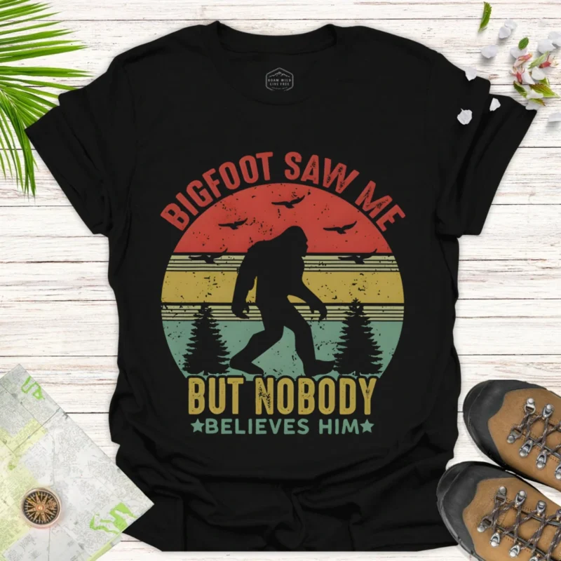Funny Bigfoot Tee Retro Sasquatch Camping Graphic