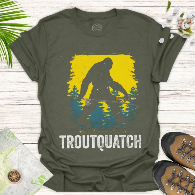 Funny Sasquatch Fishing Tee Troutquatch Design