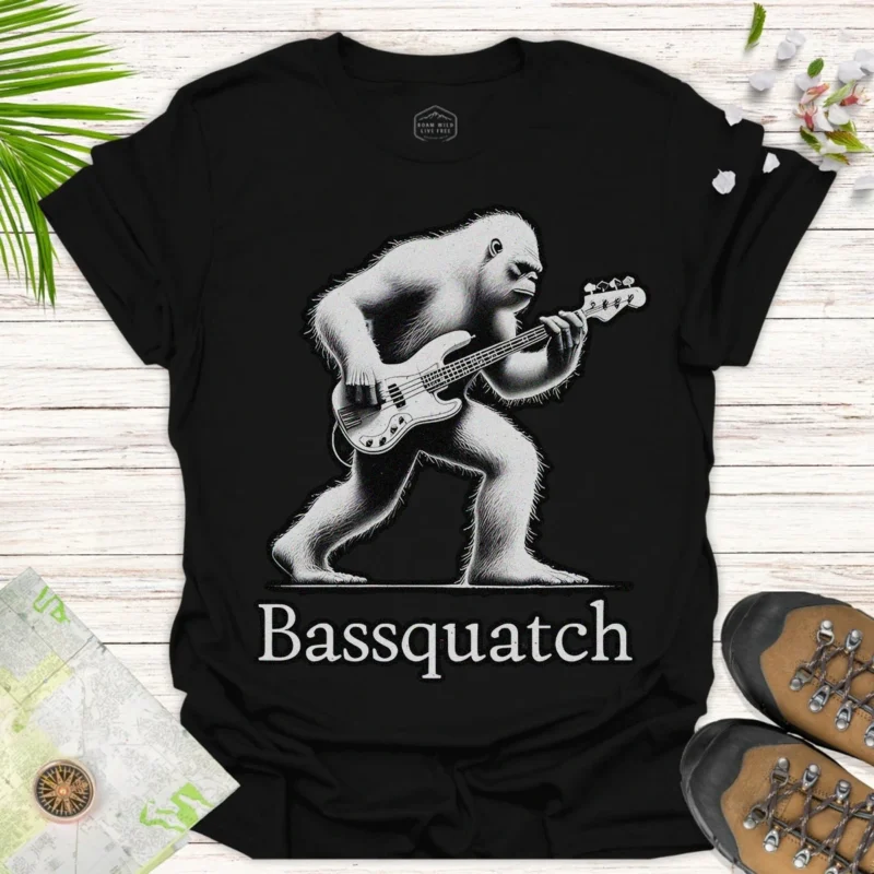 Funny Sasquatch Music Tee Bassquatch Guitar Graphic
