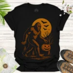 Halloween Bigfoot Tee Vintage Pumpkin Moon Graphic