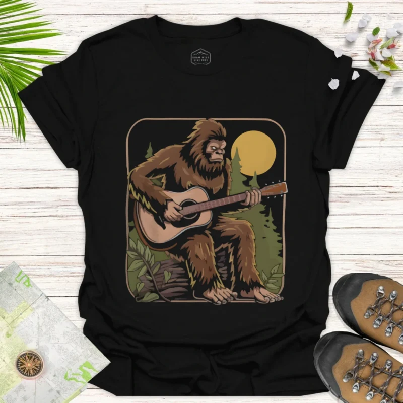 Moonlight Bigfoot Guitar T-Shirt Vintage Sasquatch