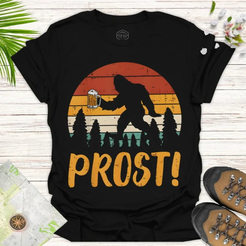 Prost! Bigfoot Beer T-Shirt — Vintage Camping Sasquatch Graphic Tee