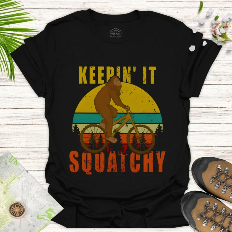 Retro Bigfoot Tee Keepin' It Squatchy Cycling Graphic