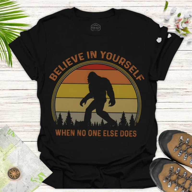 Retro Camping Tee Bigfoot Inspire “Believe In Yourself”