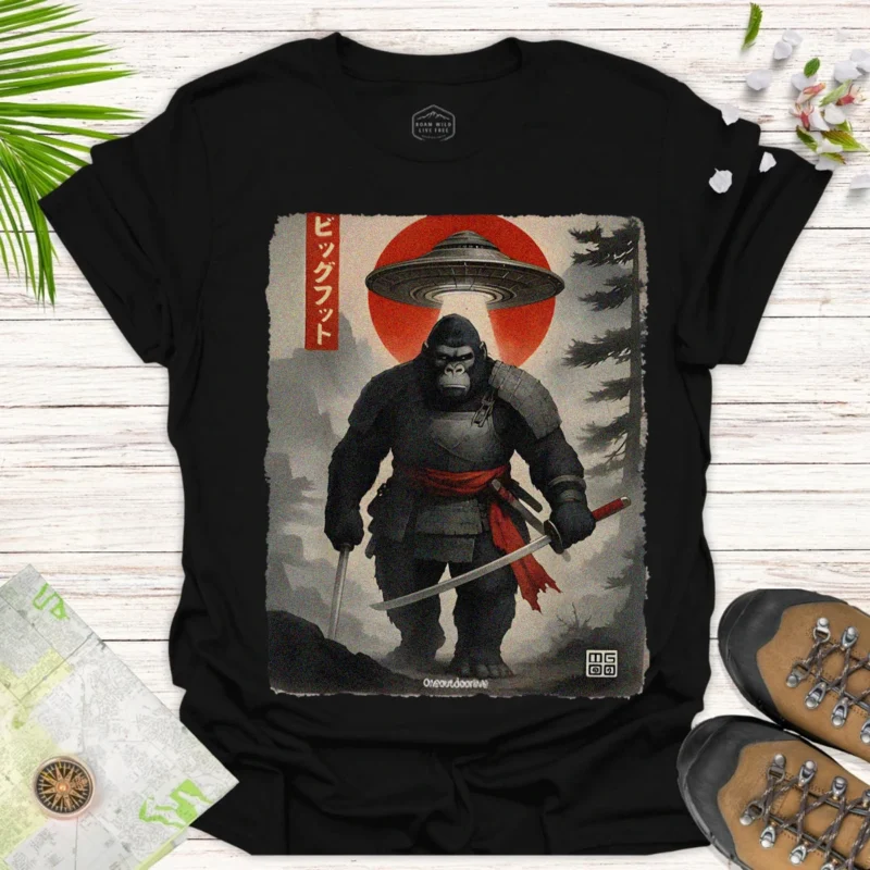 Retro Japanese Samurai Gorilla Tee Rising Sun Graphic